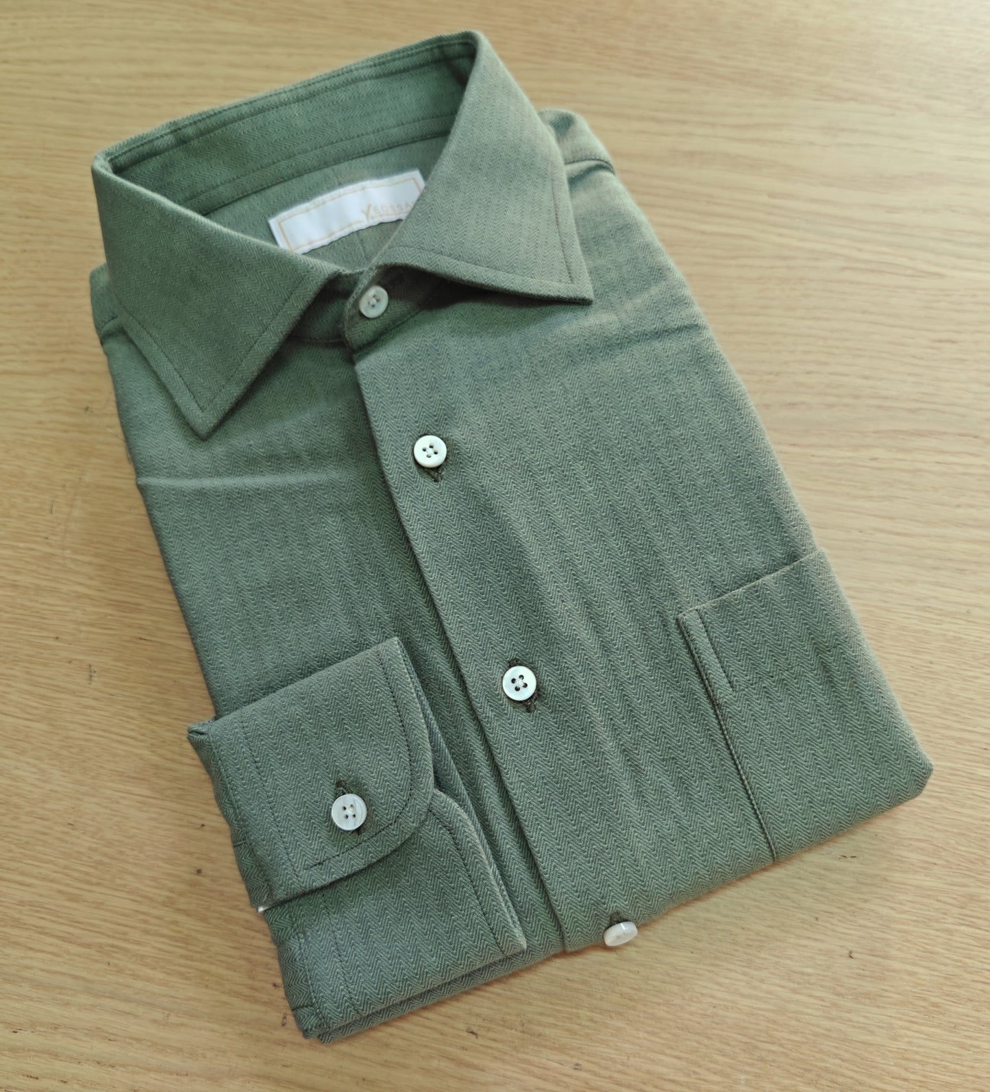 Japanese Olive Herringbone Selvedge Shirt - SS111