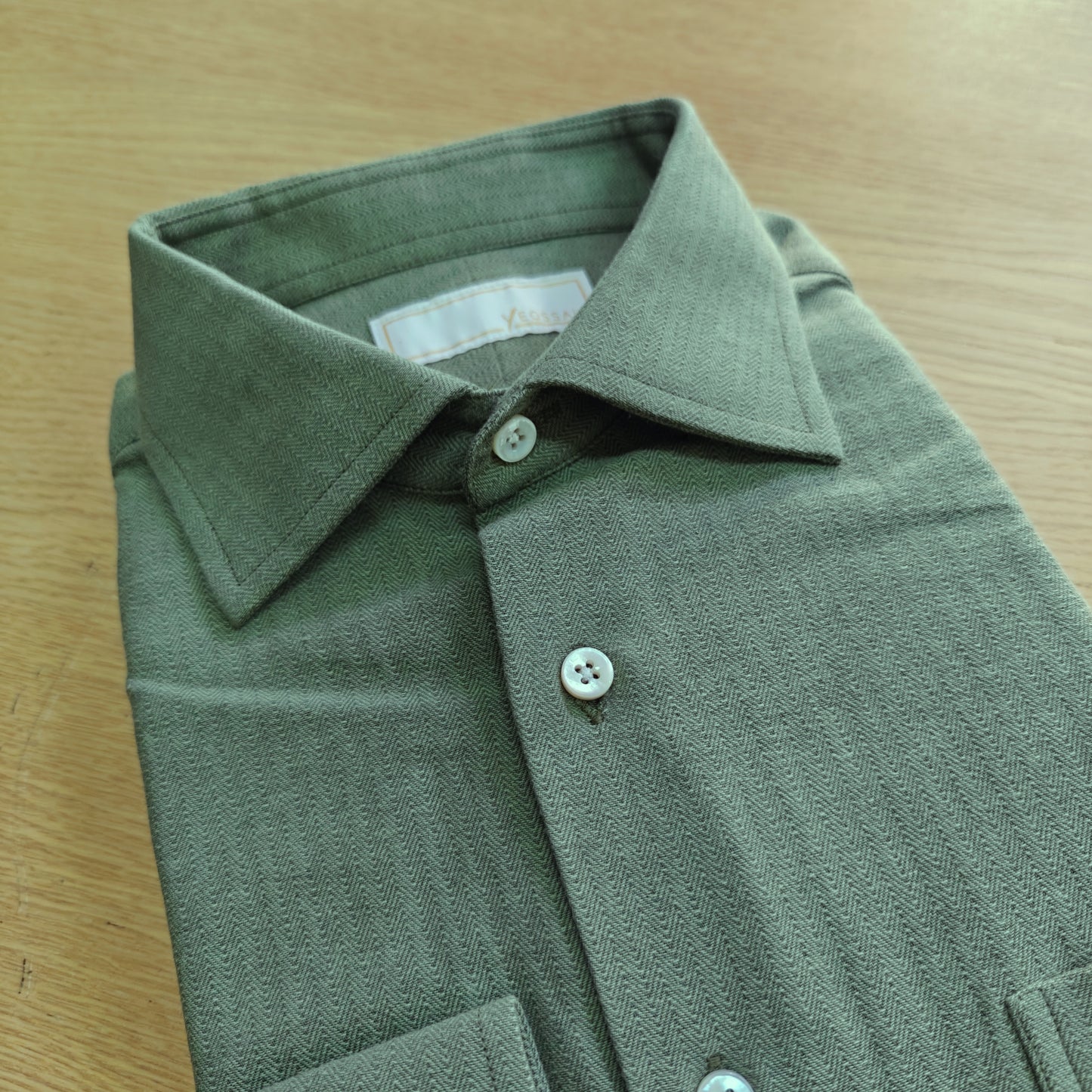 Japanese Olive Herringbone Selvedge Shirt - SS111