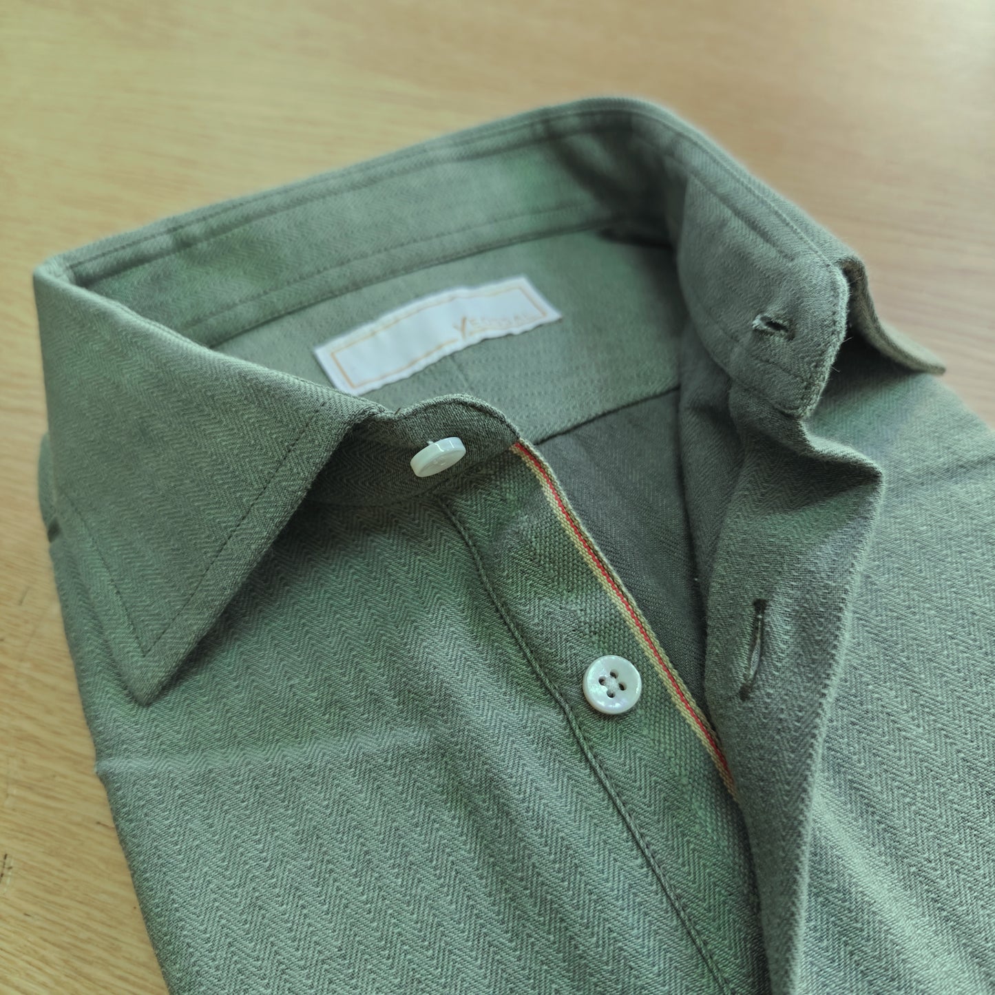 Japanese Olive Herringbone Selvedge Shirt - SS111